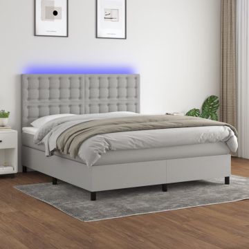vidaXL Lova su spyruoklėmis/čiužiniu/LED, pilka, 180x200 cm, audinys