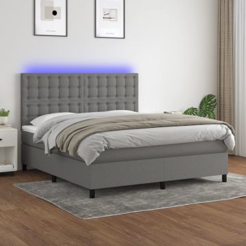 vidaXL Lova su spyruoklėmis/čiužiniu/LED, pilka, 180x200 cm, audinys