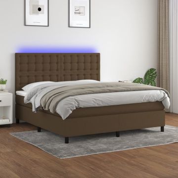 vidaXL Lova su spyruoklėmis/čiužiniu/LED, ruda, 180x200 cm, audinys