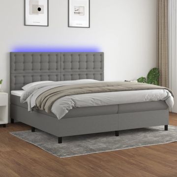 vidaXL Lova su spyruoklėmis/čiužiniu/LED, pilka, 200x200 cm, audinys