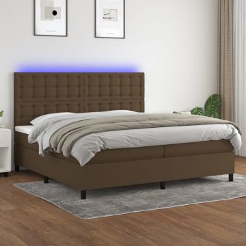 vidaXL Lova su spyruoklėmis/čiužiniu/LED, ruda, 200x200 cm, audinys