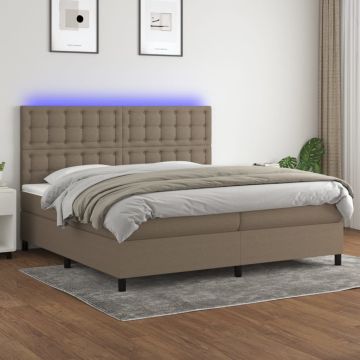 vidaXL Lova su spyruoklėmis/čiužiniu/LED, taupe, 200x200 cm, audinys