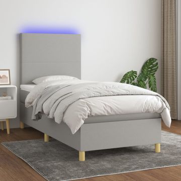 vidaXL Lova su spyruoklėmis/čiužiniu/LED, pilka, 80x200cm, audinys