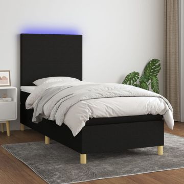 vidaXL Lova su spyruoklėmis/čiužiniu/LED, juoda, 90x190 cm, audinys
