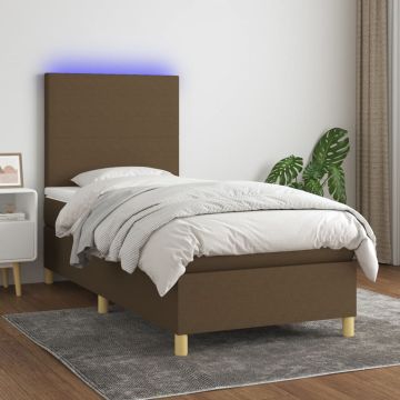 vidaXL Lova su spyruoklėmis/čiužiniu/LED, ruda, 90x190 cm, audinys