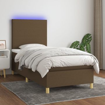 vidaXL Lova su spyruoklėmis/čiužiniu/LED, ruda, 90x200cm, audinys