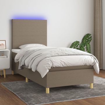 vidaXL Lova su spyruoklėmis/čiužiniu/LED, taupe, 100x200 cm, audinys