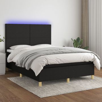 vidaXL Lova su spyruoklėmis/čiužiniu/LED, juoda, 140x200 cm, audinys