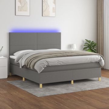 vidaXL Lova su spyruoklėmis/čiužiniu/LED, pilka, 160x200 cm, audinys