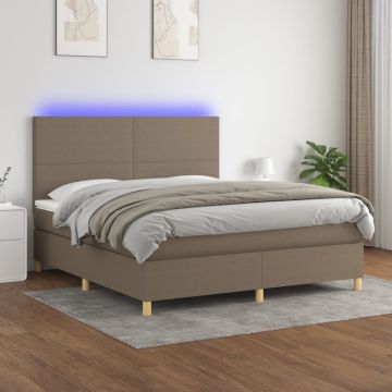 vidaXL Lova su spyruoklėmis/čiužiniu/LED, taupe, 180x200 cm, audinys