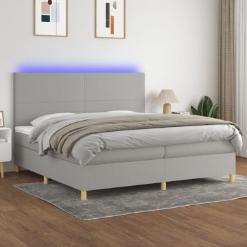 vidaXL Lova su spyruoklėmis/čiužiniu/LED, pilka, 200x200 cm, audinys