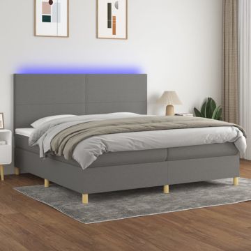 vidaXL Lova su spyruoklėmis/čiužiniu/LED, pilka, 200x200 cm, audinys
