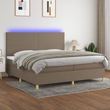 vidaXL Lova su spyruoklėmis/čiužiniu/LED, taupe, 200x200 cm, audinys
