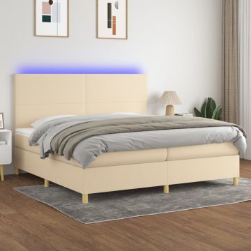 vidaXL Lova su spyruoklėmis/čiužiniu/LED, kreminė, 200x200 cm, audinys