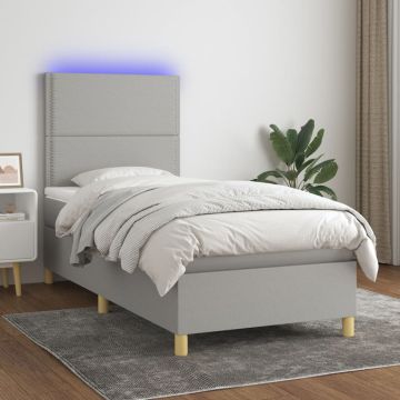 vidaXL Lova su spyruoklėmis/čiužiniu/LED, pilka, 90x190 cm, audinys