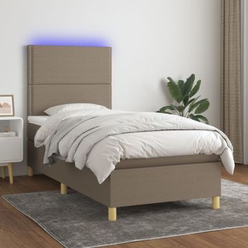vidaXL Lova su spyruoklėmis/čiužiniu/LED, taupe, 90x200 cm, audinys