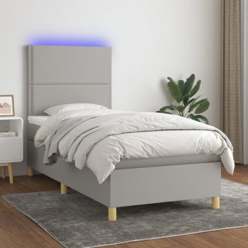 vidaXL Lova su spyruoklėmis/čiužiniu/LED, pilka, 100x200 cm, audinys