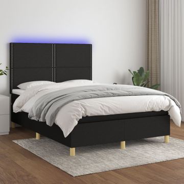 vidaXL Lova su spyruoklėmis/čiužiniu/LED, juoda, 140x190 cm, audinys
