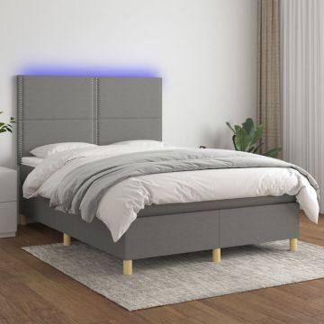 vidaXL Lova su spyruoklėmis/čiužiniu/LED, pilka, 140x200 cm, audinys
