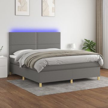 vidaXL Lova su spyruoklėmis/čiužiniu/LED, pilka, 160x200 cm, audinys