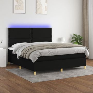 vidaXL Lova su spyruoklėmis/čiužiniu/LED, juoda, 160x200 cm, audinys