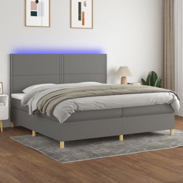 vidaXL Lova su spyruoklėmis/čiužiniu/LED, pilka, 200x200 cm, audinys