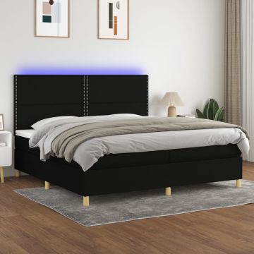 vidaXL Lova su spyruoklėmis/čiužiniu/LED, juoda, 200x200 cm, audinys