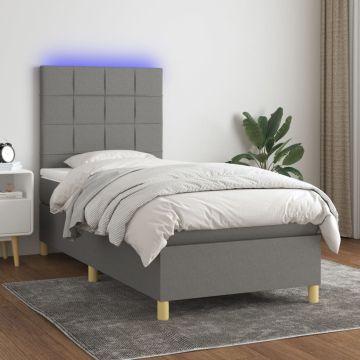vidaXL Lova su spyruoklėmis/čiužiniu/LED, pilka, 80x200cm, audinys