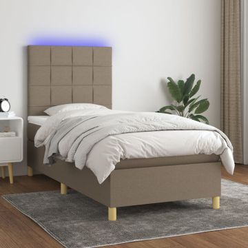 vidaXL Lova su spyruoklėmis/čiužiniu/LED, taupe, 90x200 cm, audinys
