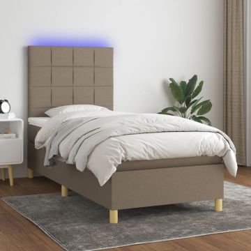 vidaXL Lova su spyruoklėmis/čiužiniu/LED, taupe, 100x200 cm, audinys