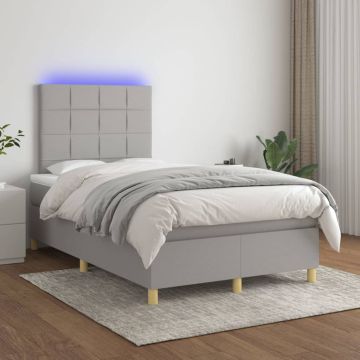 vidaXL Lova su spyruoklėmis/čiužiniu/LED, pilka, 120x200cm, audinys