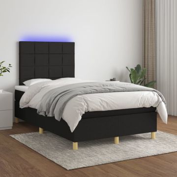 vidaXL Lova su spyruoklėmis/čiužiniu/LED, juoda, 120x200cm, audinys