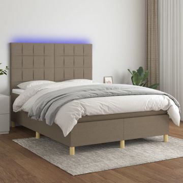 vidaXL Lova su spyruoklėmis/čiužiniu/LED, taupe, 140x190 cm, audinys
