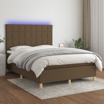 vidaXL Lova su spyruoklėmis/čiužiniu/LED, ruda, 140x200 cm, audinys