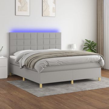vidaXL Lova su spyruoklėmis/čiužiniu/LED, pilka, 180x200 cm, audinys