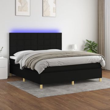 vidaXL Lova su spyruoklėmis/čiužiniu/LED, juoda, 180x200 cm, audinys