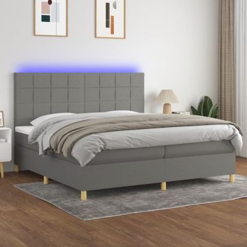 vidaXL Lova su spyruoklėmis/čiužiniu/LED, pilka, 200x200 cm, audinys