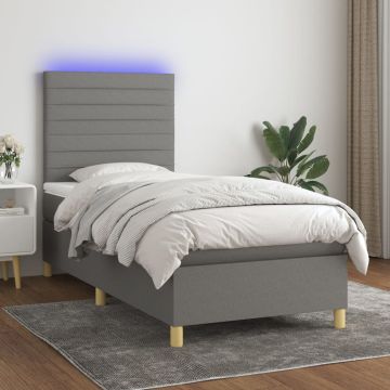 vidaXL Lova su spyruoklėmis/čiužiniu/LED, pilka, 80x200cm, audinys