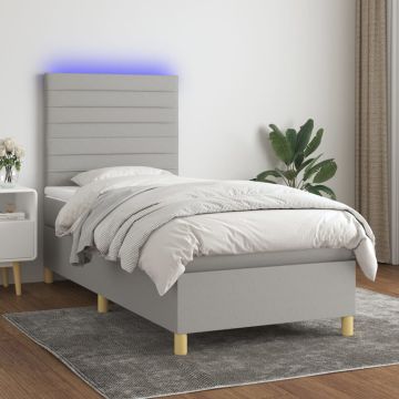 vidaXL Lova su spyruoklėmis/čiužiniu/LED, pilka, 100x200 cm, audinys