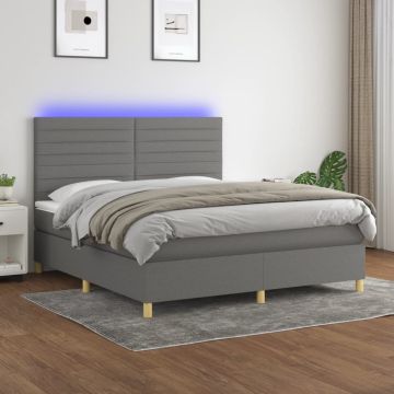 vidaXL Lova su spyruoklėmis/čiužiniu/LED, pilka, 160x200 cm, audinys