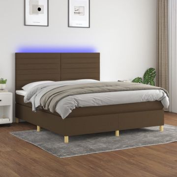 vidaXL Lova su spyruoklėmis/čiužiniu/LED, ruda, 160x200 cm, audinys