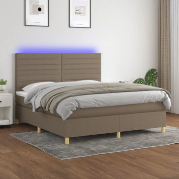 vidaXL Lova su spyruoklėmis/čiužiniu/LED, taupe, 160x200 cm, audinys