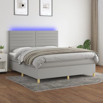 vidaXL Lova su spyruoklėmis/čiužiniu/LED, pilka, 180x200 cm, audinys