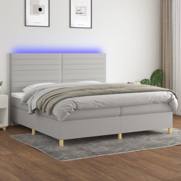 vidaXL Lova su spyruoklėmis/čiužiniu/LED, pilka, 200x200 cm, audinys