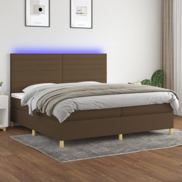 vidaXL Lova su spyruoklėmis/čiužiniu/LED, ruda, 200x200 cm, audinys