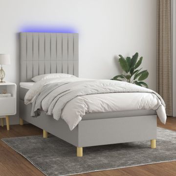 vidaXL Lova su spyruoklėmis/čiužiniu/LED, pilka, 90x200 cm, audinys