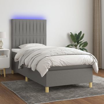 vidaXL Lova su spyruoklėmis/čiužiniu/LED, pilka, 90x200 cm, audinys