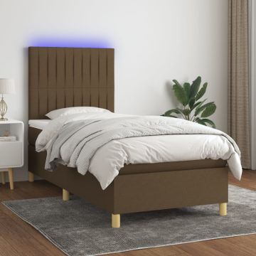 vidaXL Lova su spyruoklėmis/čiužiniu/LED, ruda, 90x200cm, audinys