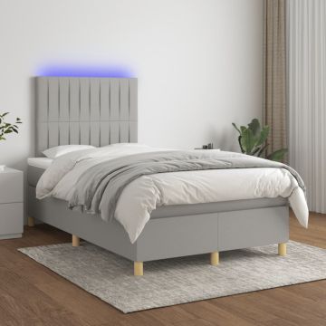 vidaXL Lova su spyruoklėmis/čiužiniu/LED, pilka, 120x200cm, audinys