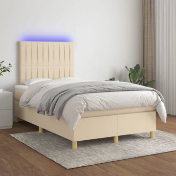 vidaXL Lova su spyruoklėmis/čiužiniu/LED, kreminė, 120x200cm, audinys